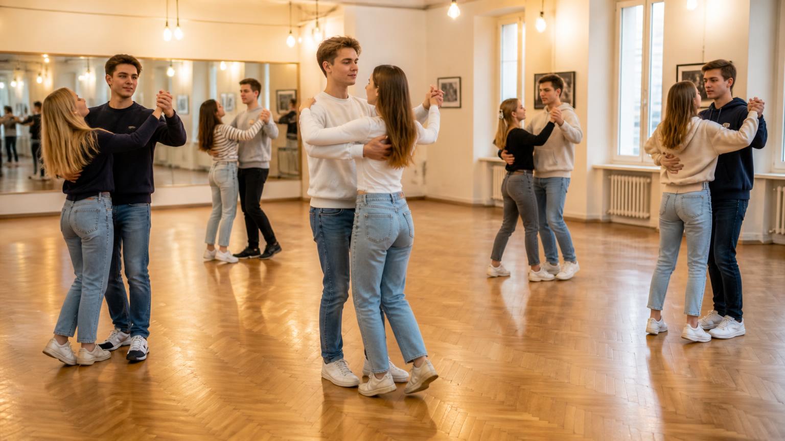 Junge Paare tanzen Standard in einem klassischen Tanzsaal in der Südpfalz